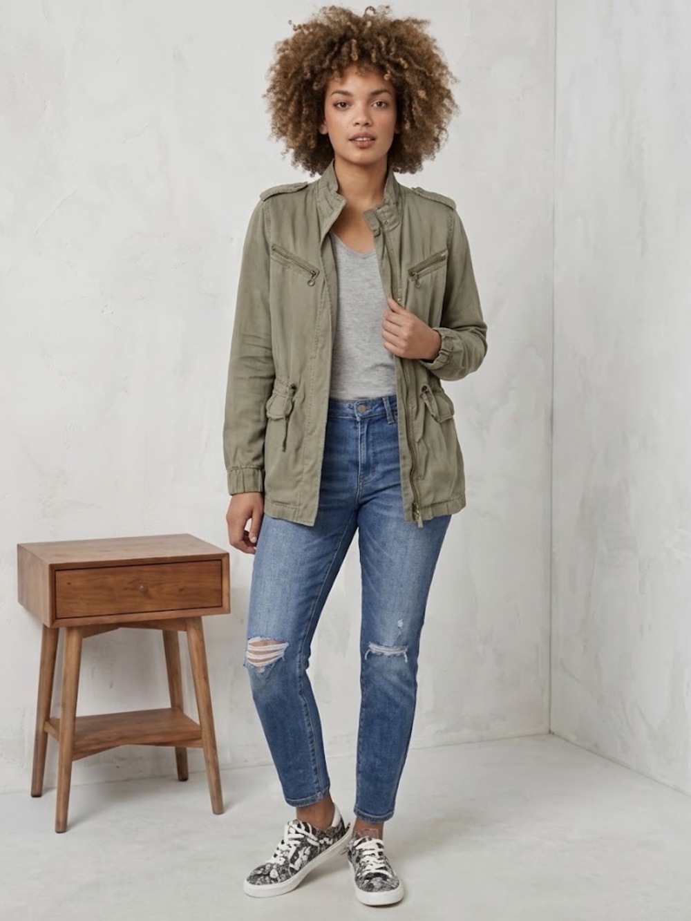 Trixxi Olive Green Utility Jacket with Drawstring Waist